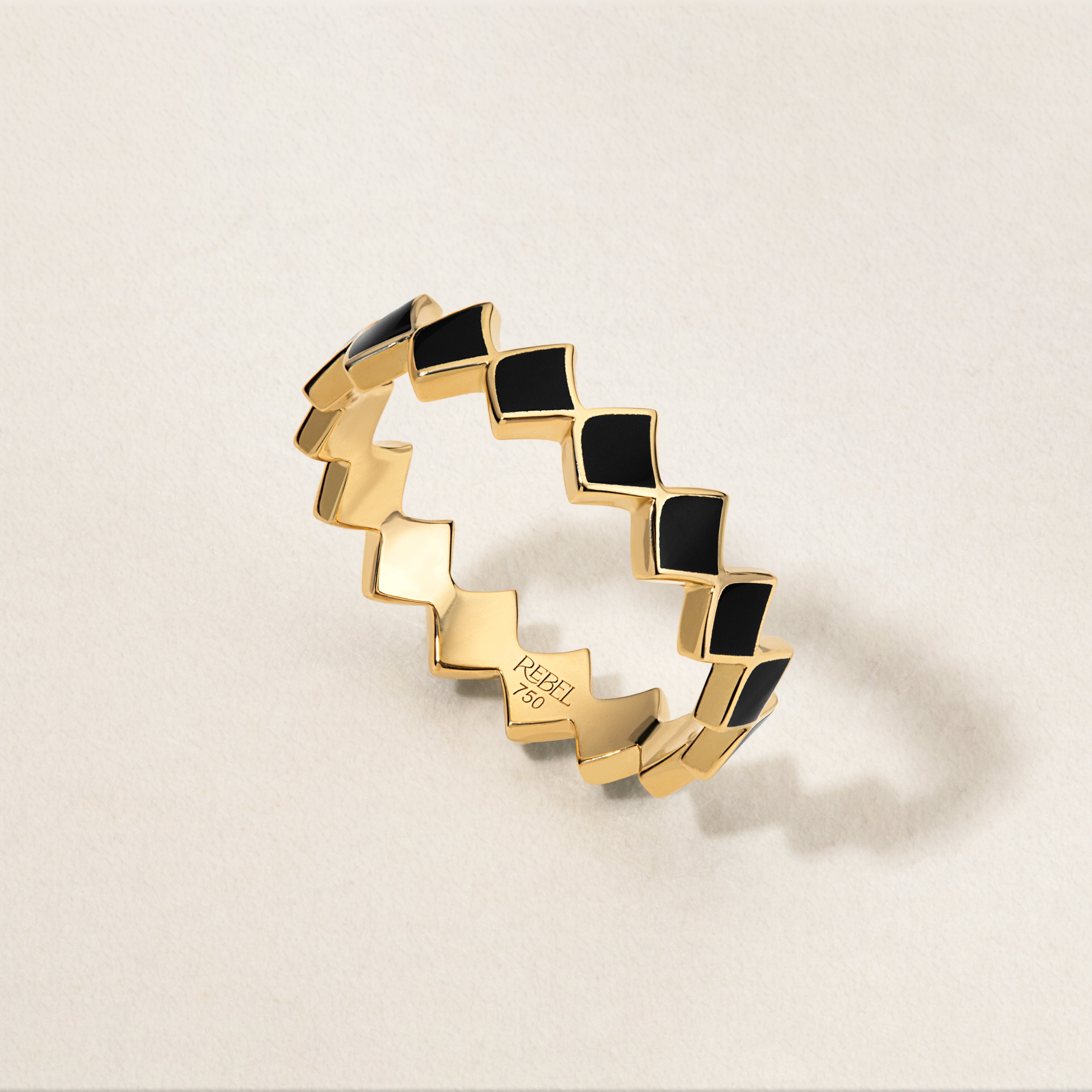 Rebel Jewelry 18k gold enamel black ring 
